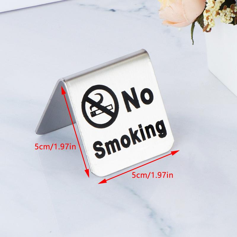 Stainless Steel No Smoking Sign Double-Sided Tabletop Warning Sign Plaque For Restaurant Public Places Hotel Office