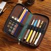 Genuine Leather Zipper Pencil Case Retro Zip Pen Pouch For School Students Supplies Gifts Cowhide Pencil Bag with Pen Slots