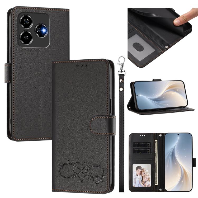 Happy Heart Pattern Magnetic Closure Vegan Leather Phone Case With Wrist Strap For ZTE Blade A56 4G