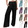 Linen Pants Women Comfy Flowy Wide Leg Pants Trousers Summer High Waisted Beach Palazzo Pants With Pockets