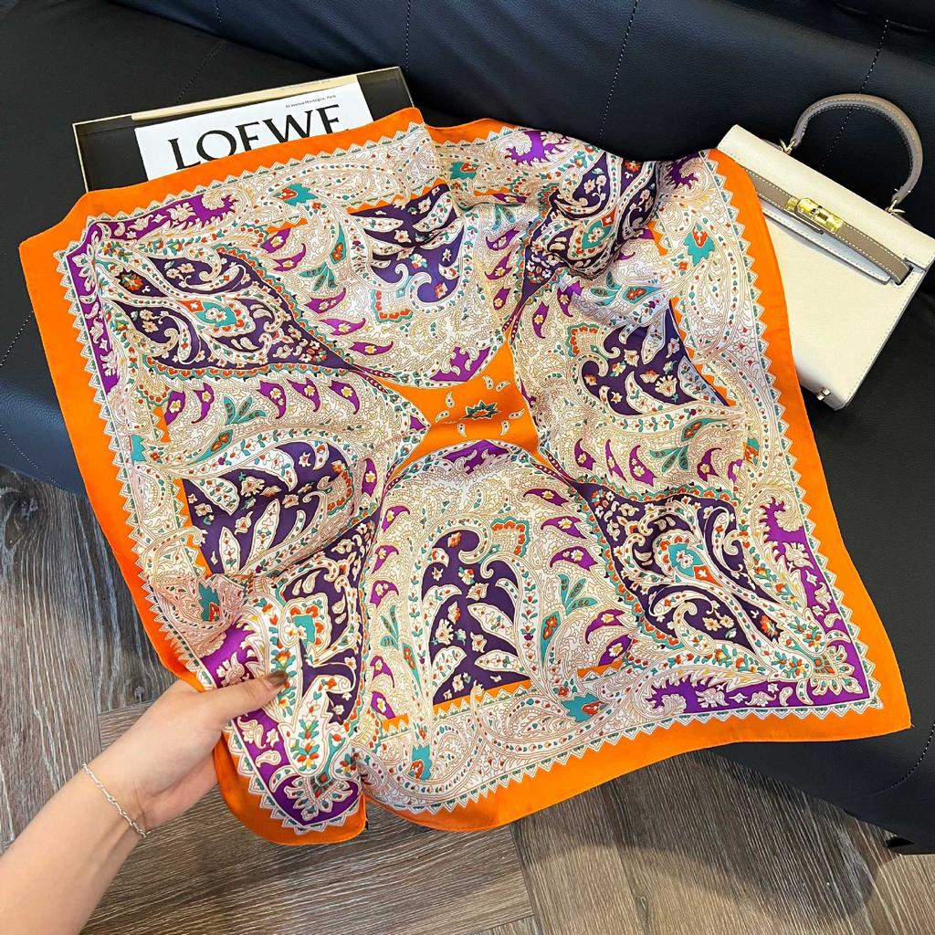 Luxury Paisley Square Scarf Women Print Satin Neckerchief Spring Hair Band Foulard Bandana Echarpe Tie Shawl Wraps