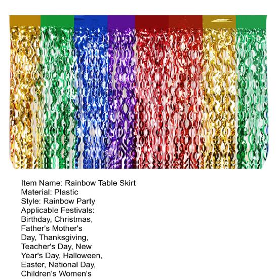 1Pc/2Pcs Rainbow Wavy Table Skirt Metallic Tinsel Foil Fringe Streamers for Birthday Wedding Fiesta Party Decoration
