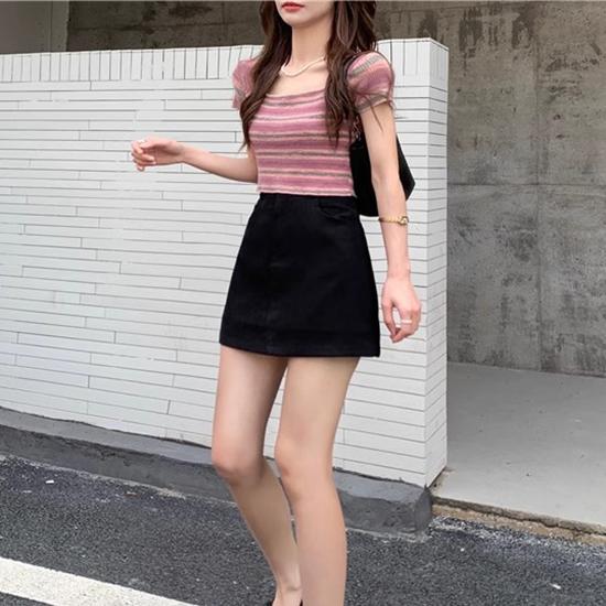 Юбка средней длины, летний студенческий стиль работы, завернутые ягодицы, высокая талия, короткая юбка-трапеция, модная женская одежда