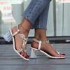 Fashion Women Elastic Rhinestones Sandals Elegant Designer Female Sale Pvc Fashion Comfortable Medium Block High Heels Party Shoe Summer