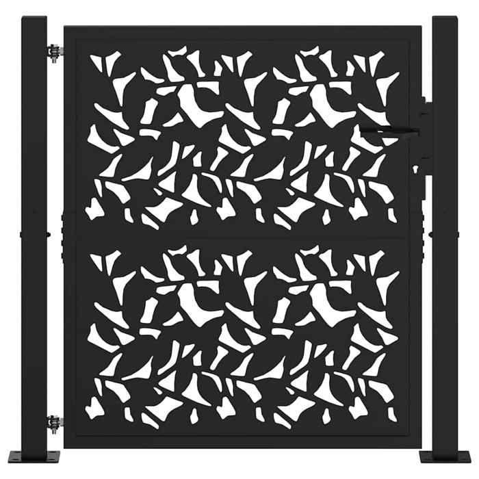 VidaXL Garden Gate Black 105x106 Cm Steel Leaf Design, Fence Gate, Outdoor Gate, Metal Gate, 4100959