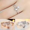 1Pc Cubic Zirconia Animal Cute Little Cat Heart Open Ring Fashion Jewelry AVE