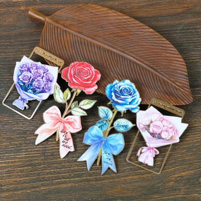 Романтичный Красивый Букет Металлическая Закладка Роза Товарное Изображение Высококачественная Закладка