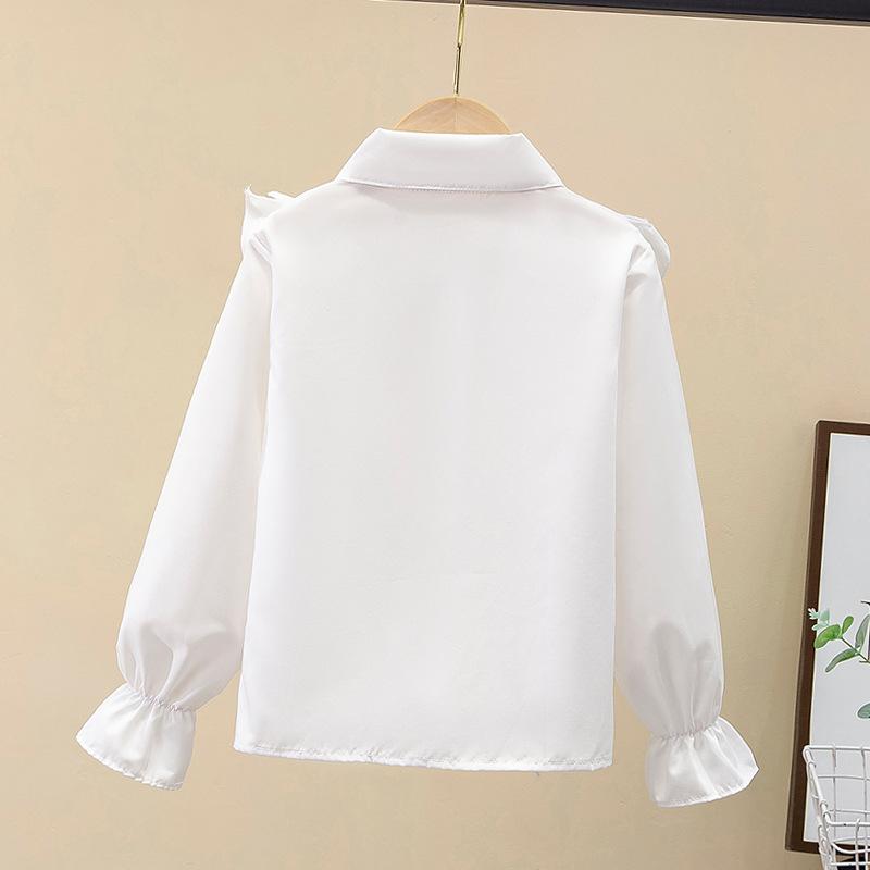 Для малышей, девочки, белая рубашка с длинным рукавом, кружевные топы для девочек, школьная форма, блузка, детская одежда