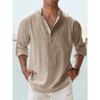 Men's Casual Cotton Linen Tops Leisure Man Solid Color Long Sleeve Shirt Buttons Stand Collar Shirts for Men