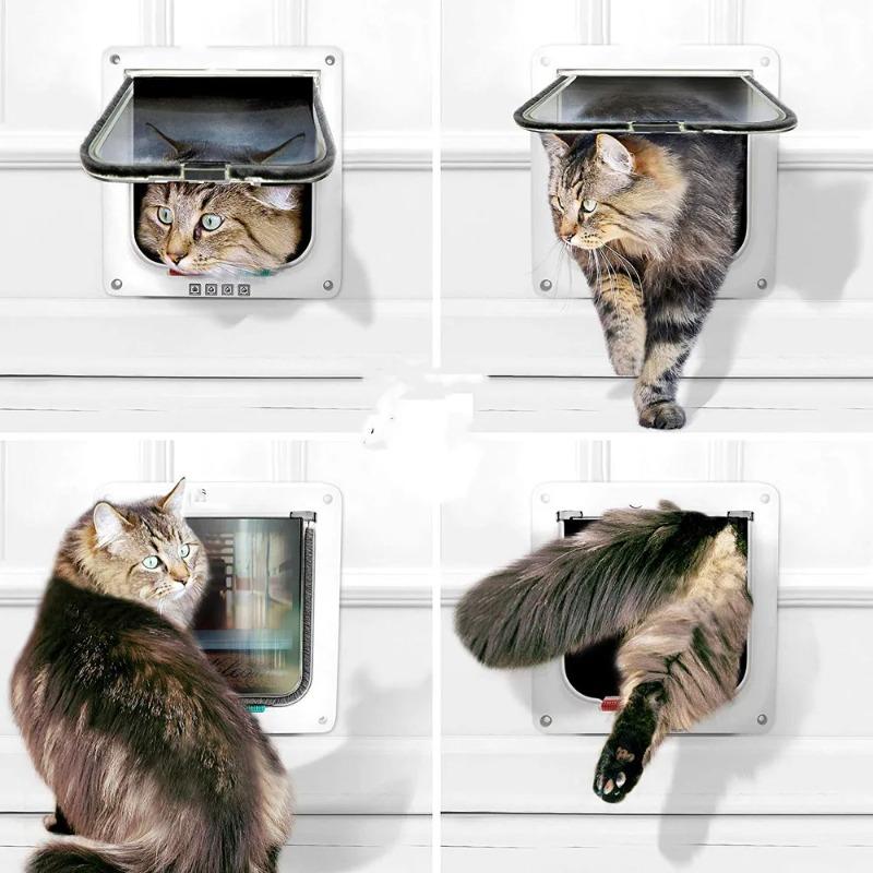 Pet door 4 Way Locking for Dog Cat Kitten Door Security Flap Door ABS Plastic Small medium Pet Cat Dog Gate Pet Supplies