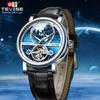 TEVISE Tourbillon Watch Luminous Mechanical Skeleton Men Wirstwatch Waterproof Genuine Leather Clock