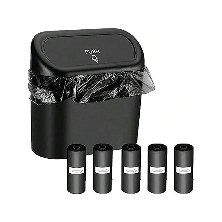 Leak-Proof Mini Car Trash Can With Lid & 5 Packs Of 150 Garbage Bags - The Perfect Car Accessory!