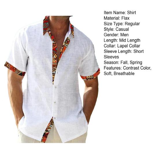 Мужская летняя рубашка с отложным воротником и короткими рукавами, однобортная, свободная, в стиле пэчворк, в тон, с принтом, мягкая дышащая, для отпуска, для отдыха, пляжный топ