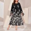 Plus Size Women's Autumn Print Pullover Style Commuter Long Dress