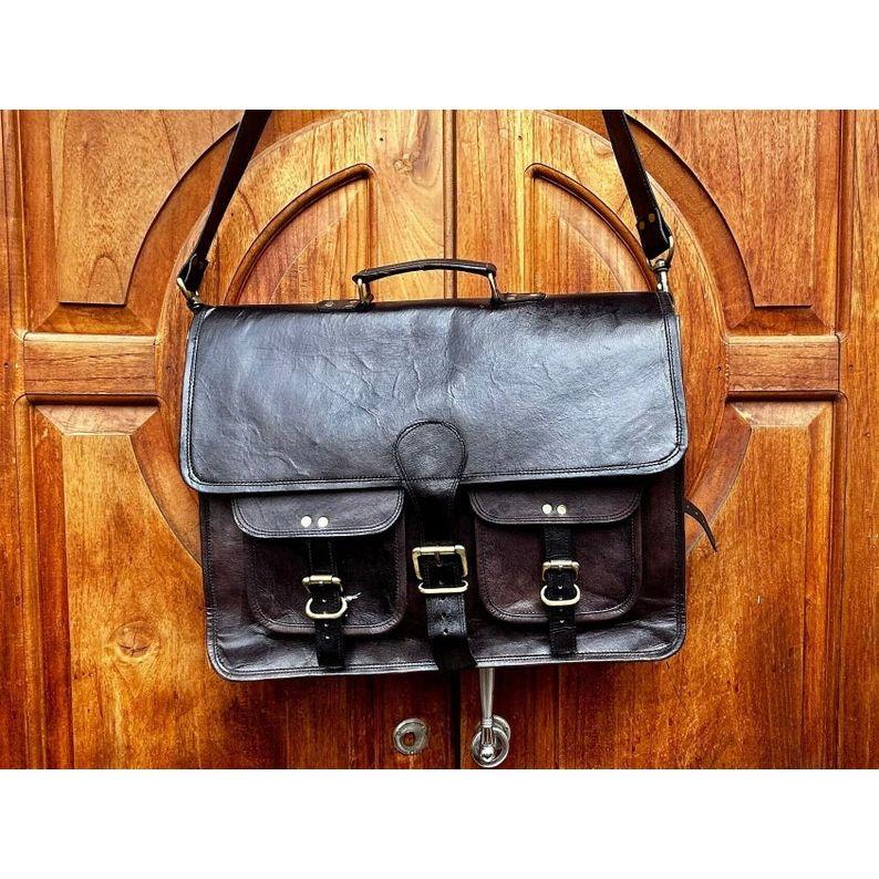 Handcrafted Black Men's Bag - Executive Briefcase Design
