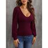 Women Fitted Long Sleeve Lantern Sleeve Knit Top For Autumn