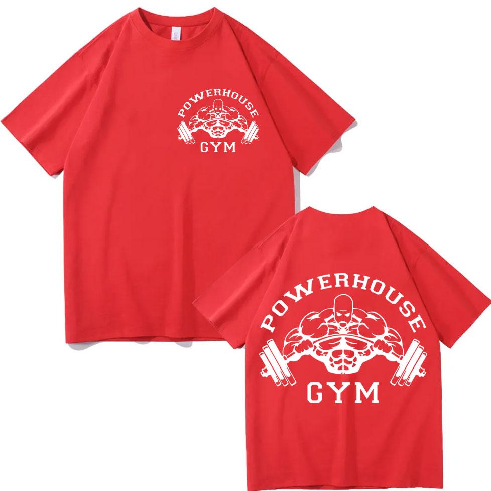 Powerhouse Gym Двусторонние Графические Футболки Модные Повседневные Свободные Футболки с Коротким Рукавом Мужские Женские Высококачественные Хлопковые Футболки