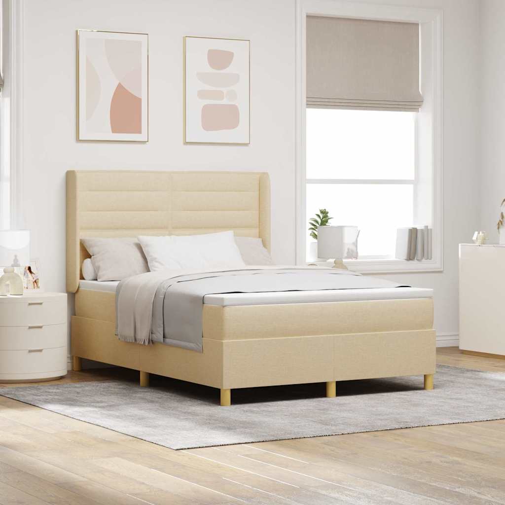 Box Spring Bed with Mattress Cream 160 x 200 cm Fabric