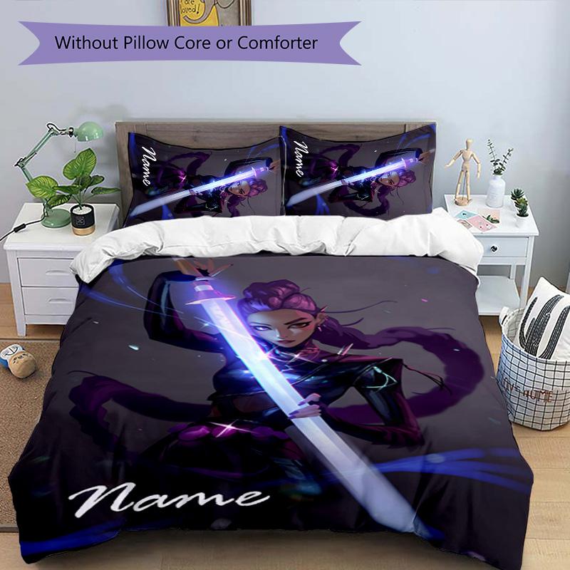 3pcs KPop Demon Hunters33 Cover Set - Personalized Name, HD Printed Bedding with 1 Cover and 2 Pillowcases - Perfect for Home Decor, Easy Care