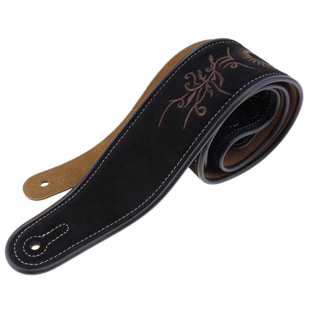 Ремешок для гитары из коровьей замши с цветочным узором и вышивкой с антифрикционным дизайном для электробаса