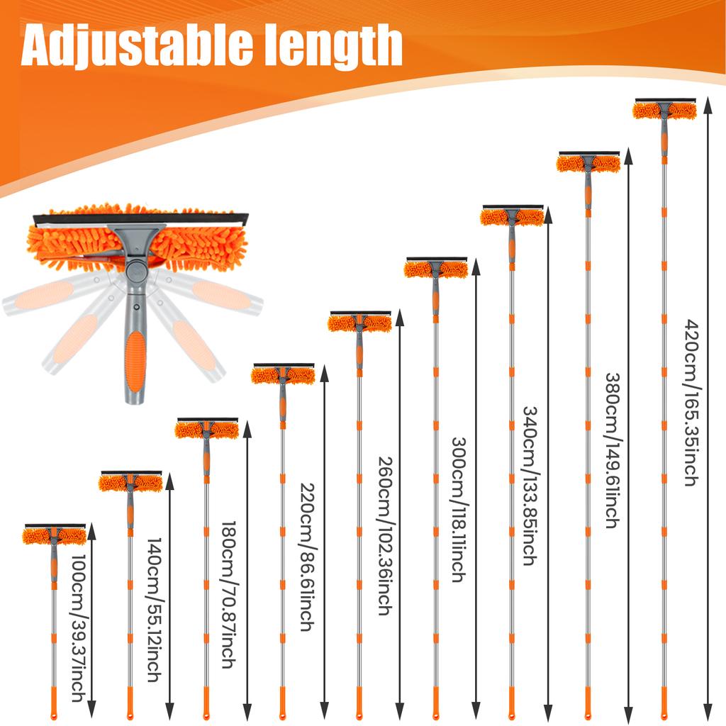Extended Window Cleaning Kit 2 In 1 Double Sided Glass Squeegee Cleaner Duster Mop 180° Swivel Window Cleaning Tools