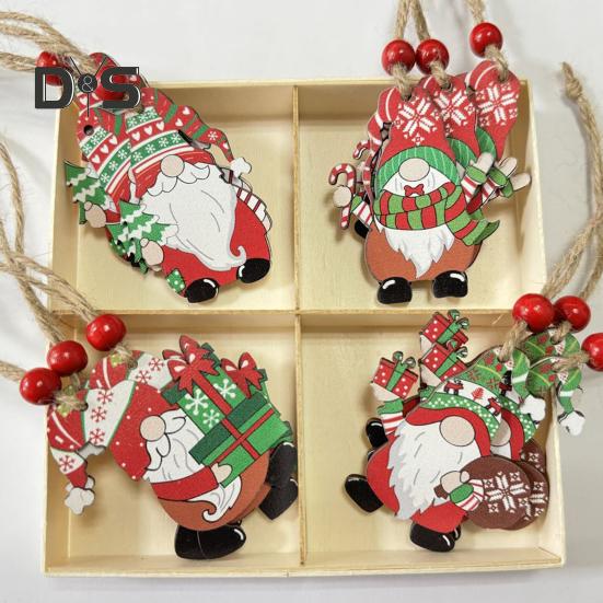 12 Pcs Christmas Wooden Ornaments Hanging Gnome Gingerbread Man Decorations Xmas Tree Pendant for Holiday Home Decor