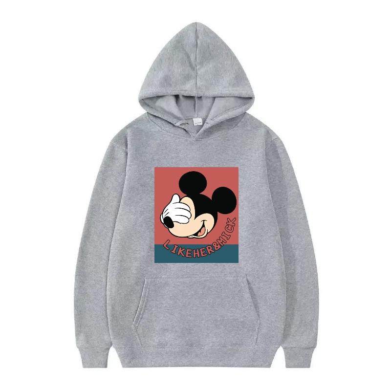 Disney Mickey Mouse Pattern Woman Fleece Casual Loose Black Autumn Tops Clothes Pullovers Ladies Cheap Hoodies Men Sweatshirts