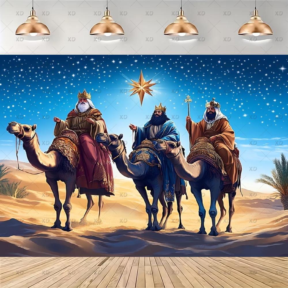 Photographic backdrop of the Nativity of Jesus, Starry Night of Bethlehem, Christmas party decoration, Religious event background, Banner4642
