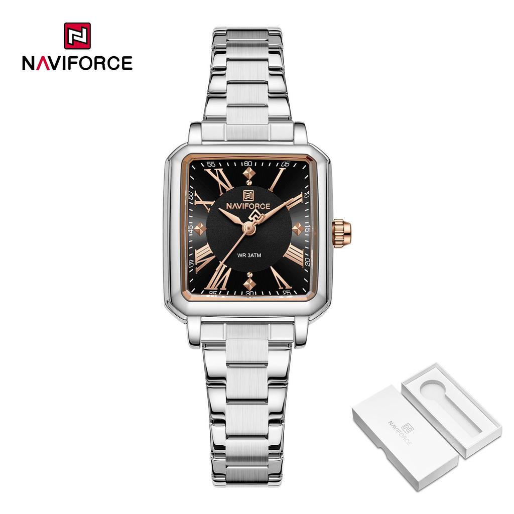 NAVAFORCE Женские кварцевые часы Церемония Вечеринка Ремешок из нержавеющей стали Водонепроницаемые Квадратный римский циферблат Женские повседневные модные аксессуары Часы NF5065