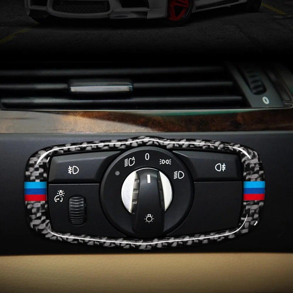 Рамка переключателя фар автомобиля из углеродного волокна, декоративная наклейка для BMW 5 серии E60 X5 E70 X6 E71 2008-13, автомобильные аксессуары для интерьера