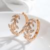 Vintage Leaf Design Inlay Zircon Gold Color Hoop Earrings Women Wedding Jewelry Luxury Large Ear Dangles Accessories