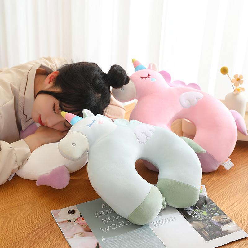 42x35 см мультяшная подушка в форме единорога U-образной формы, плюшевая милая подушка в виде кита, ленивца, единорога, льва, динозавра, мягкая, с эффектом памяти, для кукол
