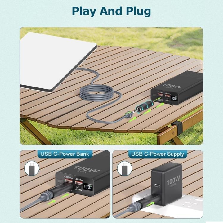 DC5521 Power Cable Adapter USB C Male to 5.5x2.1mm Converter 20V Input for 100W Power Source for Mini