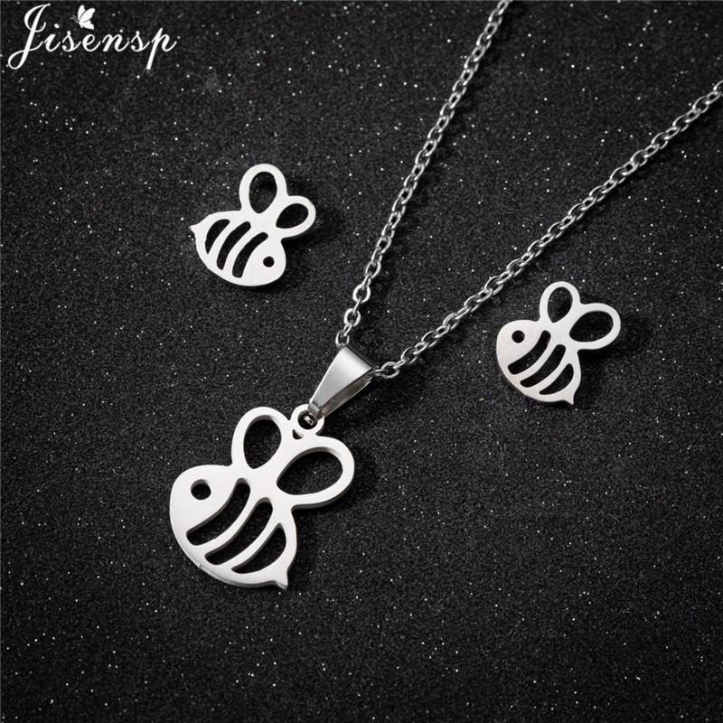 Cartoon Bowknot Mouse Stainless Steel Jewelry Set for Women Fashion Anime Animal Necklace Earrings Party Accessories