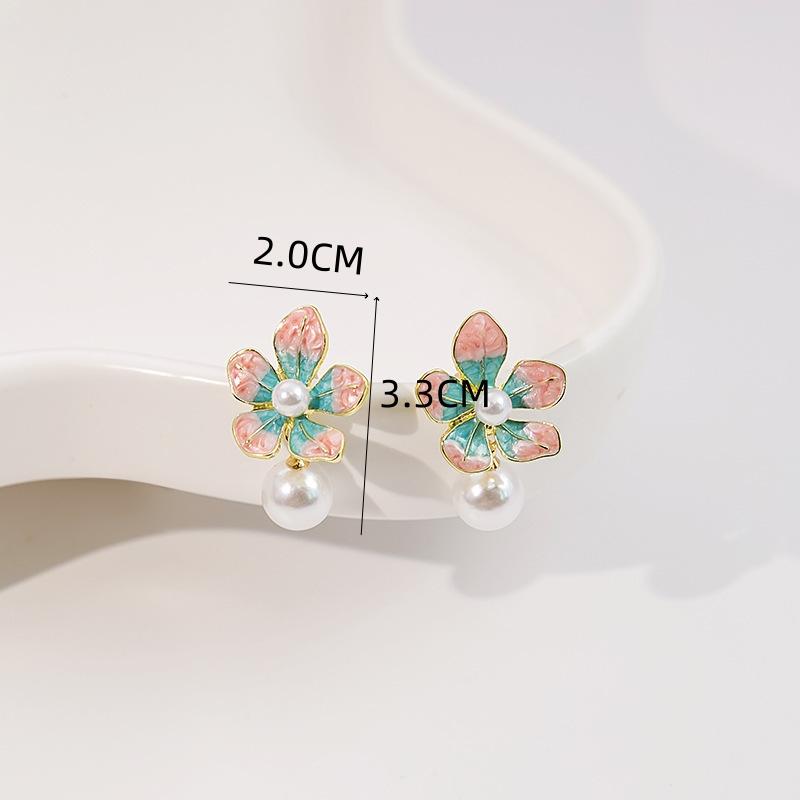 Эмаль большой цветок искусственный жемчуг корейский дизайн серьги-подвески преувеличенные свадебные украшения аксессуары рождественский подарок