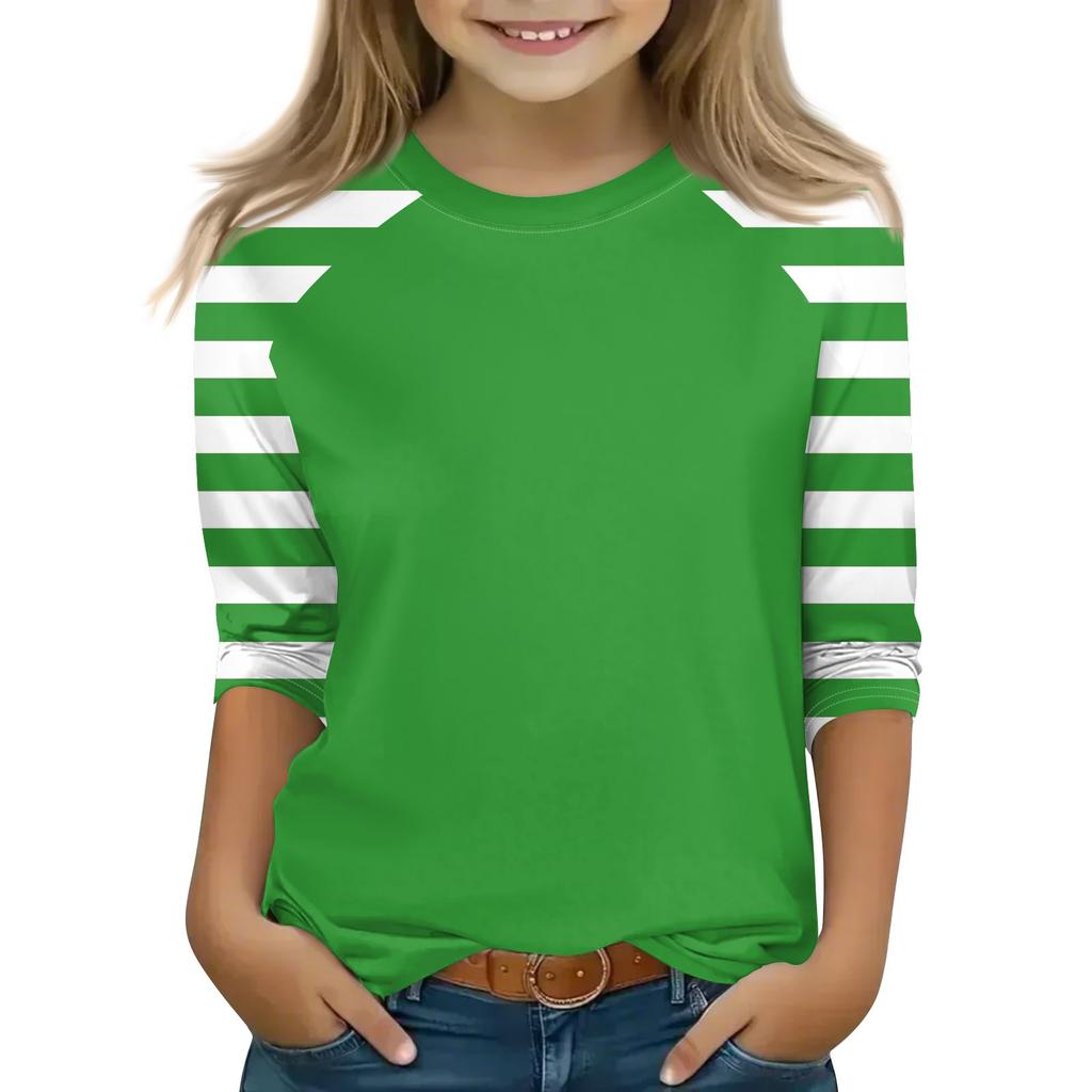 Tops For Youth Girls 4-16 Years Round Neck 3/4 Sleeves T-Shirts Trendy Tops Outfit Tees