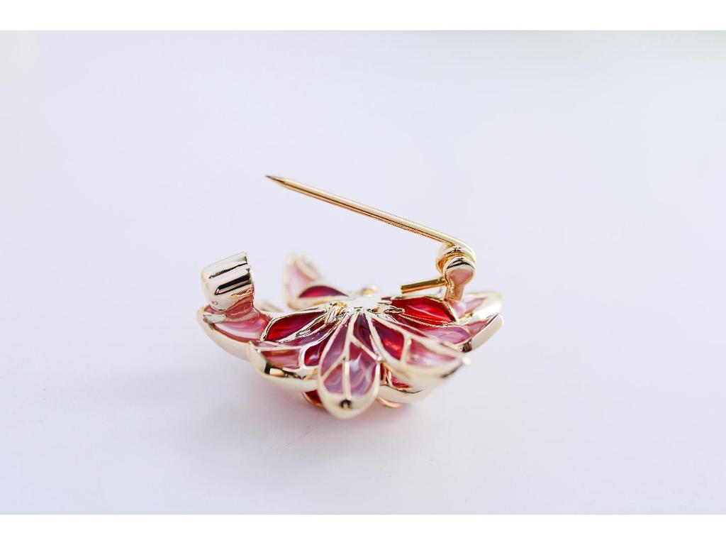 Elegant Chinese Lotus Enamel Zircon Brooch for Cheongsam Dress