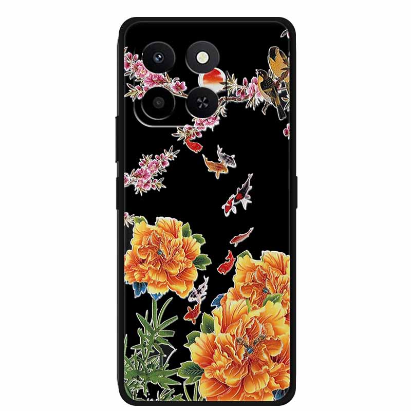 3D Emboss Case For Honor Play 10T 400 Smart 4G 5G Relief Flower Back Cover Black TPU Silicone Soft Case For Honor X7d 4G 5G Para
