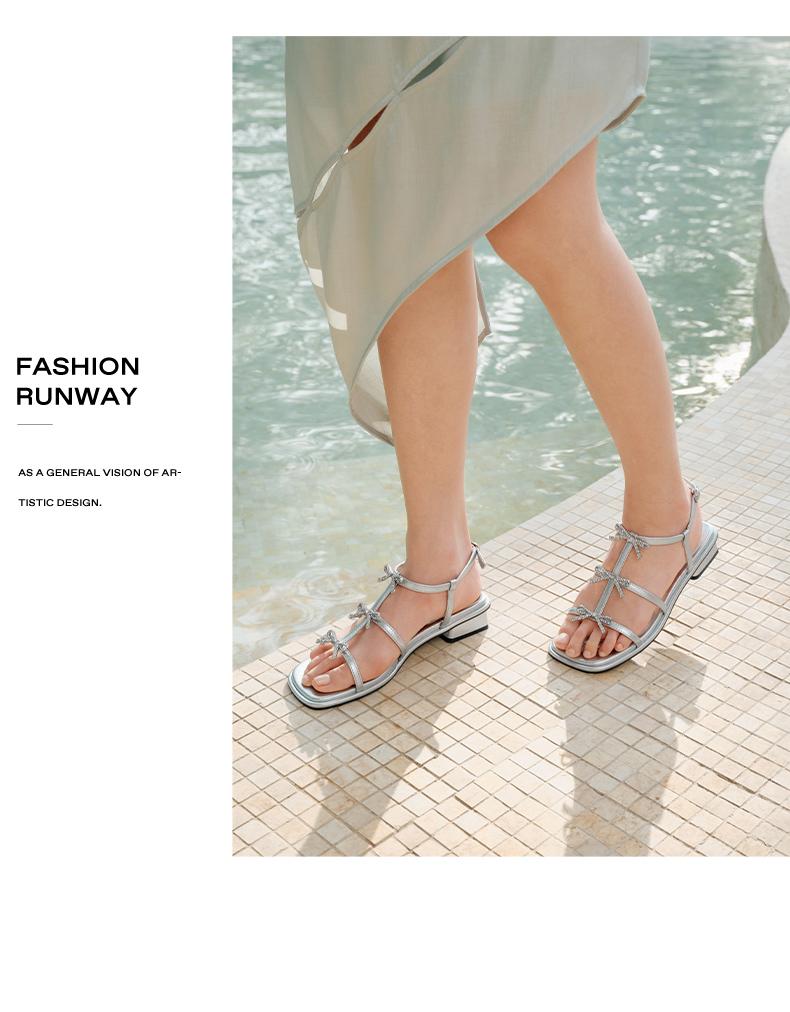 Belle Sparkling Diamond Bow Strap Sandals for Women