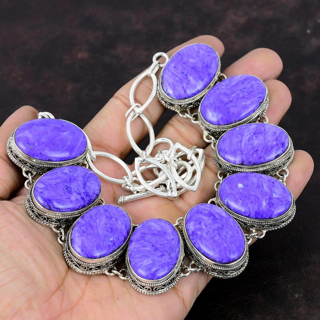 Ожерелье с чароитом, винтажное ожерелье, ювелирные изделия из настоящего драгоценного камня, ожерелье из стерлингового серебра 925 пробы, регулируемое ожерелье-цепочка, ювелирные изделия ручной работы для подарка