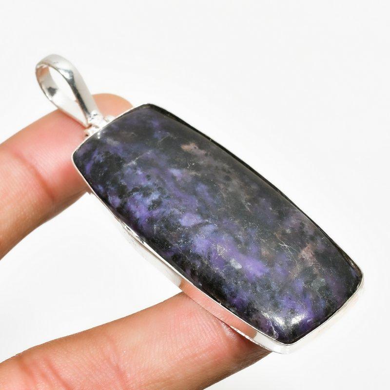 Russian Charoite Gemstone Handmade 925 Silver Plated Jewelry Pendant 2.65"