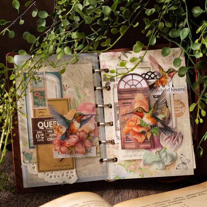 30 Pcs Watercolor Style Flower Birds Stickers Aesthetic Decorative Diary Album Stationery Stick Labels Junk Journal Supplies