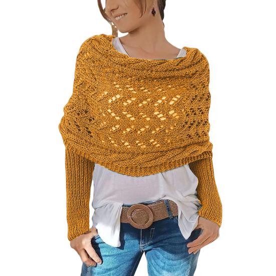 1/2Pcs Knitted Cable Wrap with Sleeves Bohemian Style Sweater Scarf Open Stitch Hollow Crochet Braided Scarf Shawl