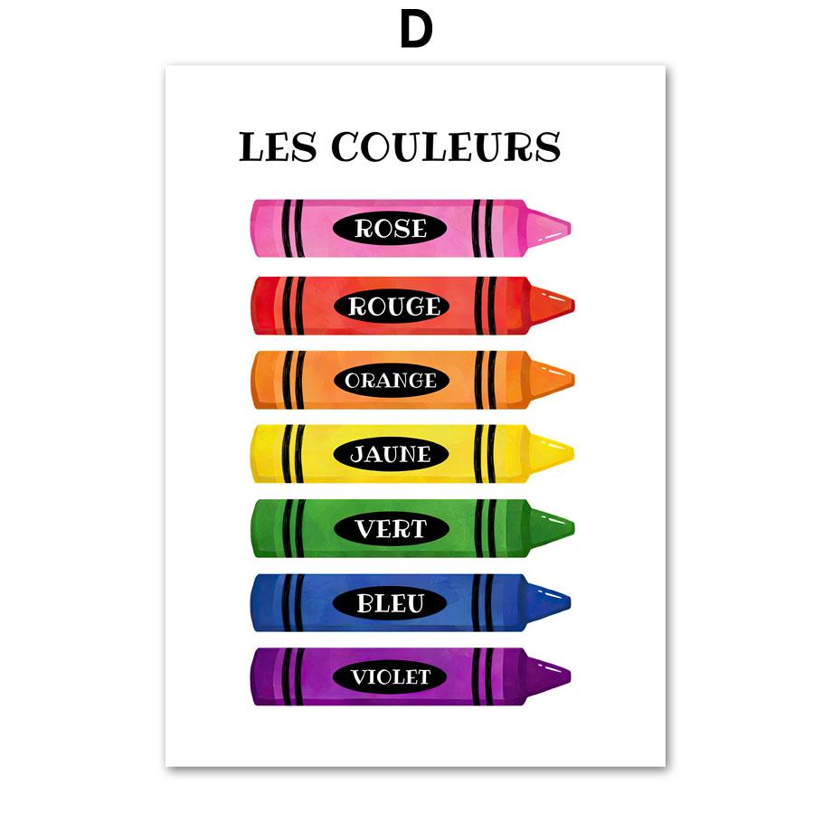 French Language Posters And Prints Educational Alphabet Nursery Wall Art Canvas Painting Wall Pictures Baby Kids Classroom Decor
