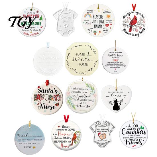 Acrylic Round Pendant Decorations 2D Christmas Hanging Ornaments, Santa Snowflake Reindeer Holiday Party Decor Tree Decorations, Reusable Pendants for
