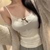 Women Camisole Tank Tops Sexy Bow Sleeveless Corset Top with Chest Pad Sweet Lace Patchwork Crop Tops Summer Slim Elegant Camis