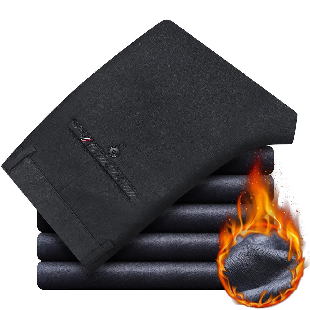 Зимние новые мужские теплые повседневные брюки деловые модные флисовые толстые клетчатые брюки офисные эластичные брюки мужская одежда