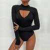 Spring and Summer Women's Jumpsuit Sexy Tight Hollow Black Long Sleeve Jumpsuit