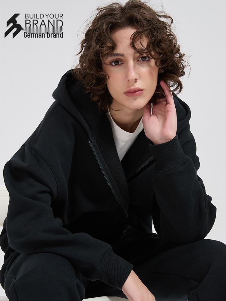 Sino-German Plush 330g Hooded Cardigan Sweatshirt for Men & Women - Custom Workwear with Logo & Printing Options