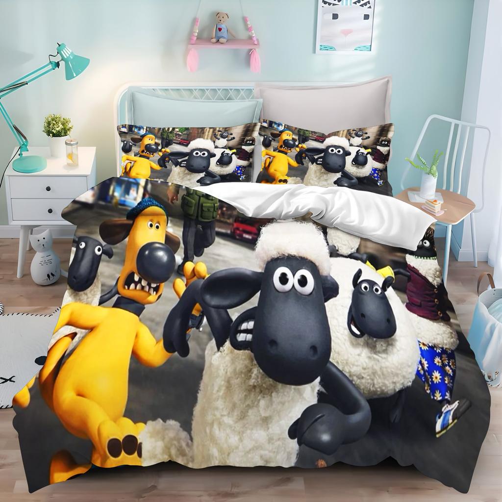 Постельное белье Shaun The Sheep Мультяшное пододеяльник Наволочка Простыня Детская спальня Дом